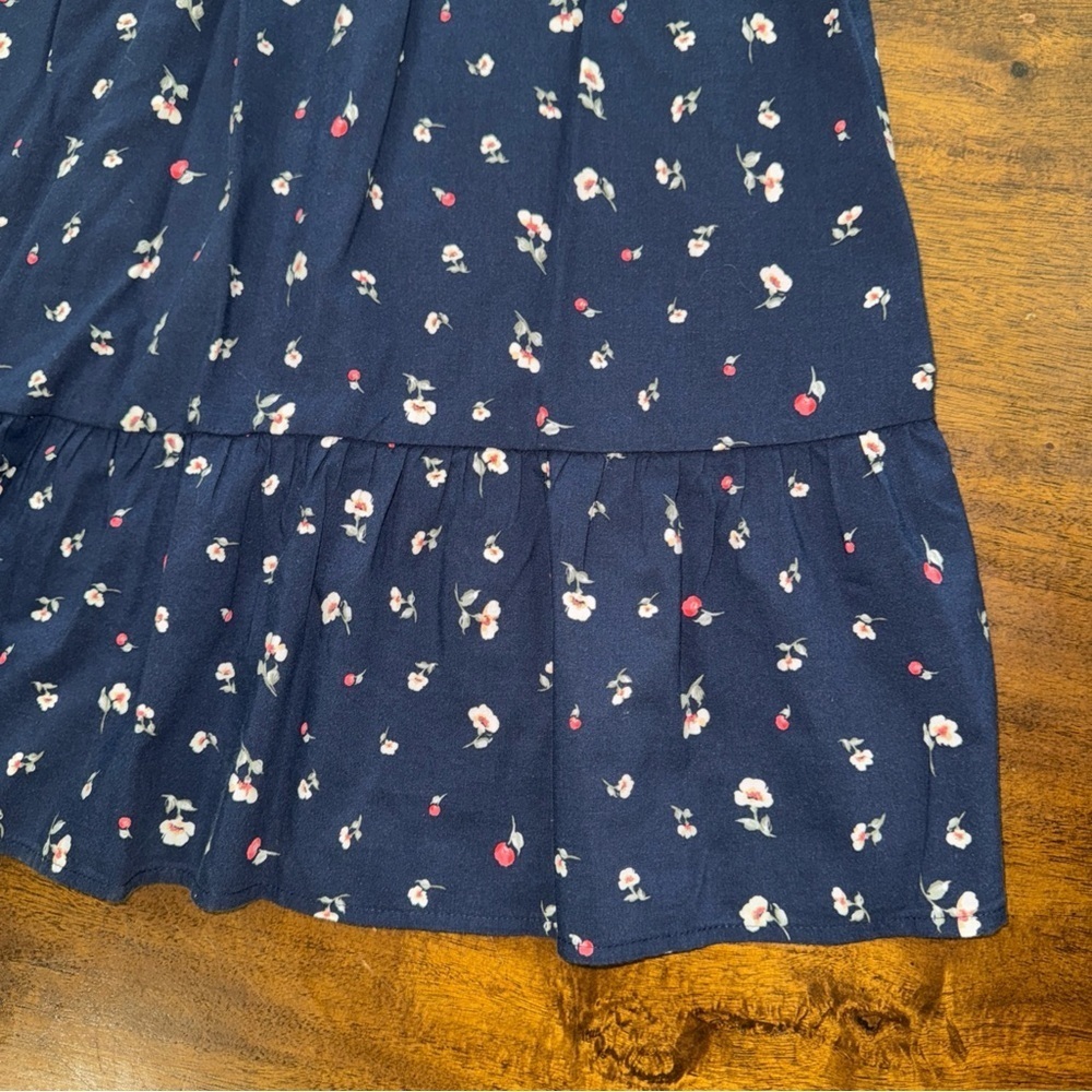 Banana Republic navy w/ flowers ruffle strap dress sleeveless tank small tall - Picture 6 of 10